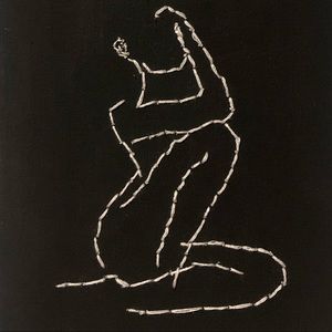 HAND MADE line art embroidery on canvas.